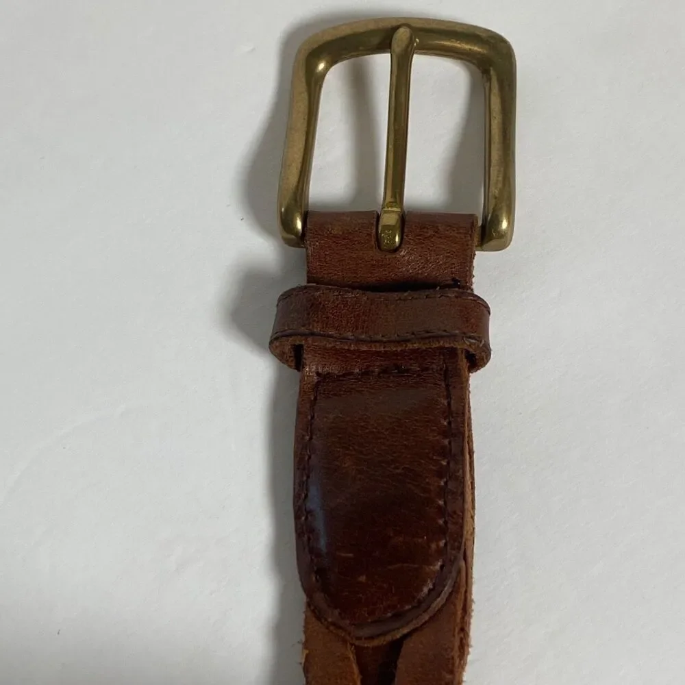 Eddie Bauer Brown Leather Interlocking Belt Solid Brass Buckle Size 42 Vintage